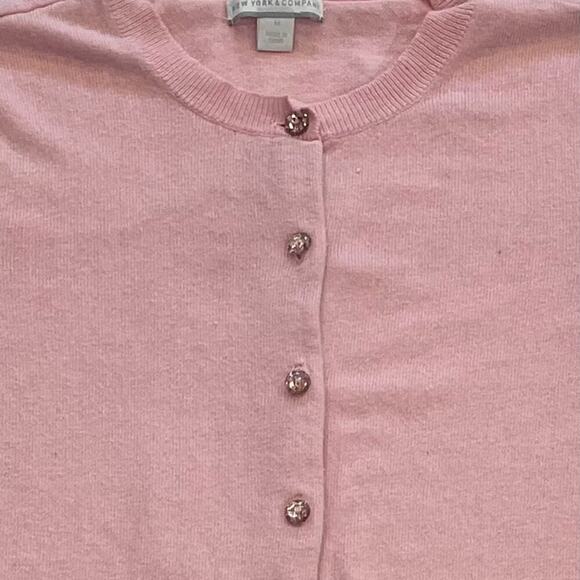 NY & Co Pale/Blush Pink Crew Neck Bling/Jeweled Button Down Cardigan, Size M - Picture 2 of 9